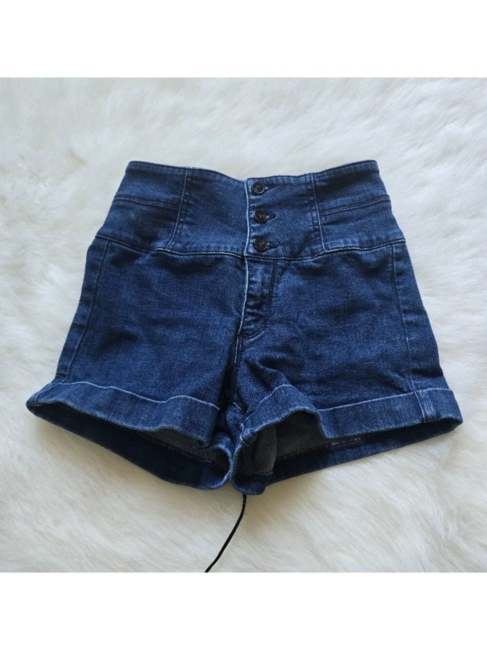 Bebe High Waisted Dark Wash Jeans Shorts Laced Back Y2K Size 25